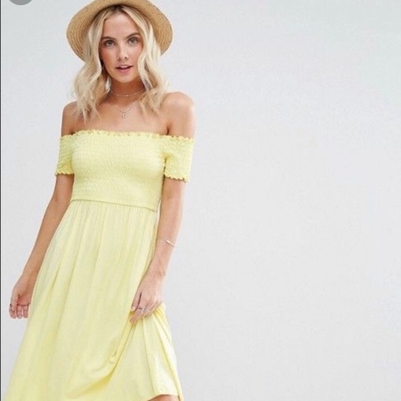 ASOS Dresses & Skirts - ASOS yellow off the shoulder Bardot style dress